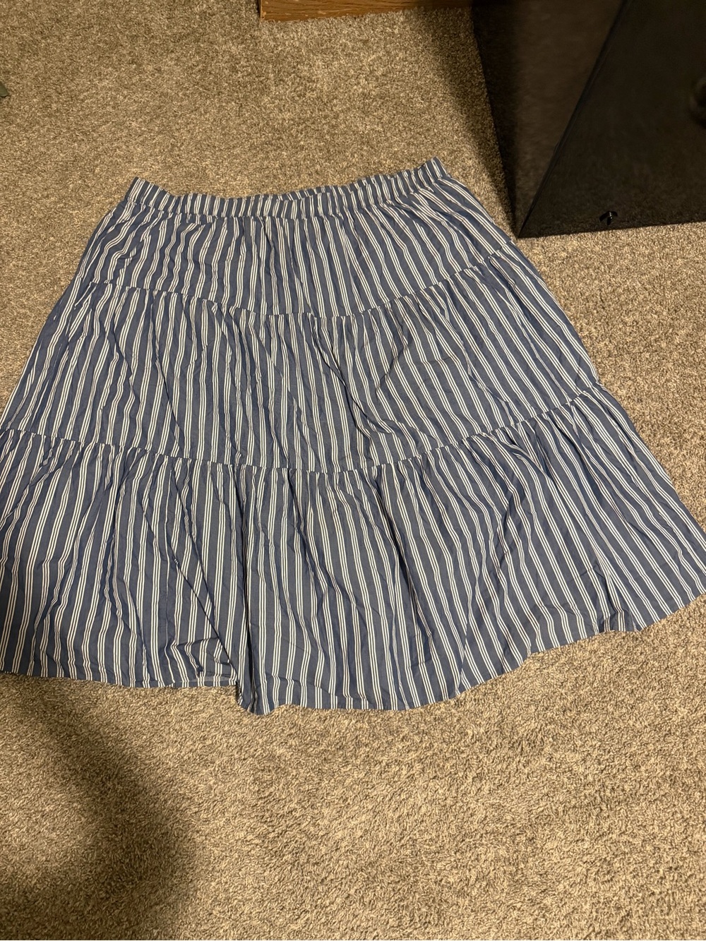 Old Navy Blue and White Striped Tiered Midi Skirt